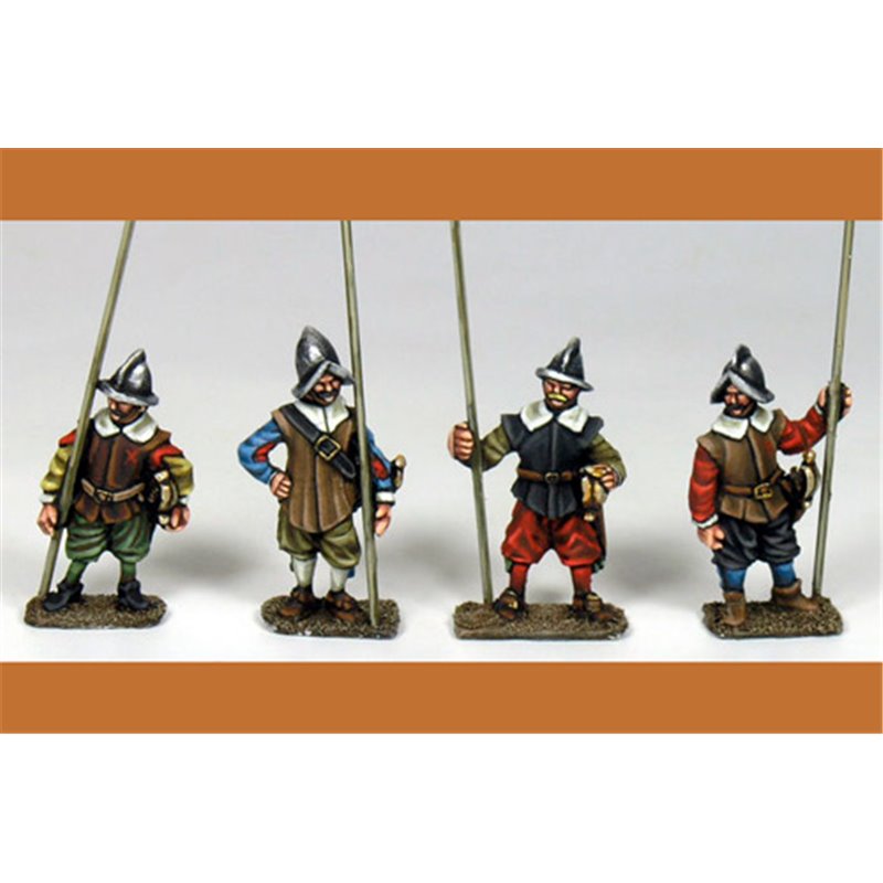 Unarmored pikemen in helmet standing including pikes