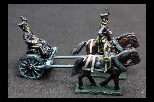 Brunswick Horse artillery Limber with 2 horses, 1 rider & 1 sitting driver