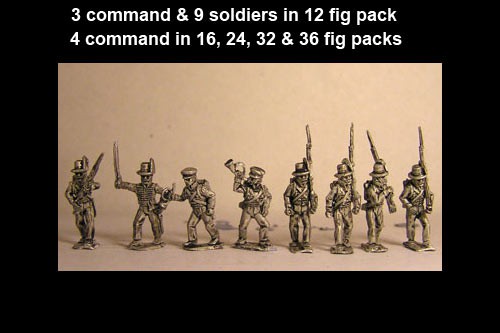 Avantguard Light Infantry in Hats Marching x 12 figs with command