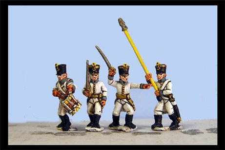 German Infantry in Shako Command Marching/Advancing (8 figs, 4 variants)