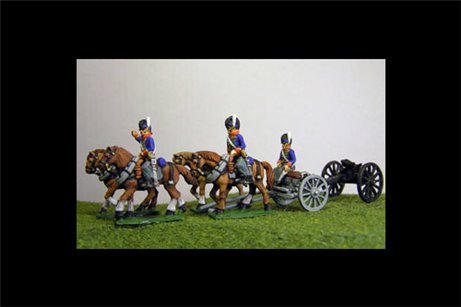 Peninsular British / KGL Artillery Limber with 4 horses and 2 riders & 1 Sitting Driver plus 1 x 6lb Gun or choose calibre