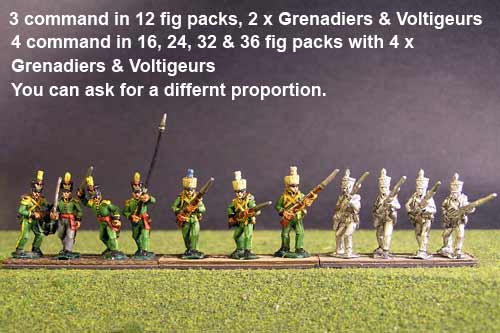 1st Rgt Advancing, Covered Shako for Centre Companies & Grenadiers & Voltigeurs with Plumet.