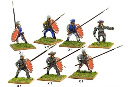 Italian Infantrymen with lance and shield (Assorted) including one officer.