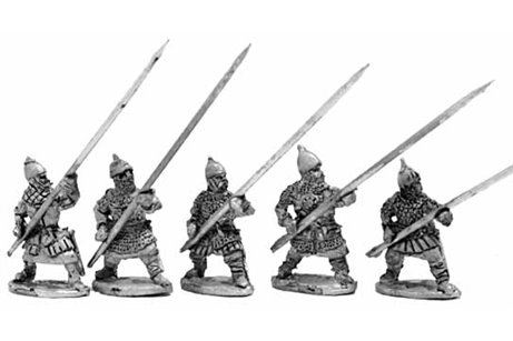 Russian heavy infantry 1240 - 1350, long spear and shield - five variants.