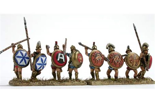 Hoplite, front rank, with spear and shield, attacking (5 variants)