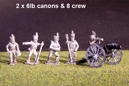 2x 6lb Brunswick Foot artillery Battery with British Guns & 8 figures