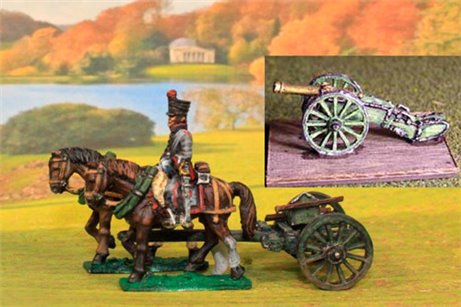 Dutch Artillery using French Limber with 2 horses, 1 rider plus 1 x 6lb French Gun