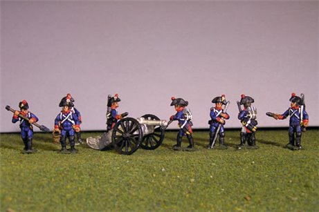 Artillery crew in bicorne and 2 x 6lb Guns