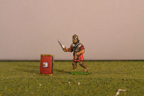 Legionary defending with Gladius including shields.