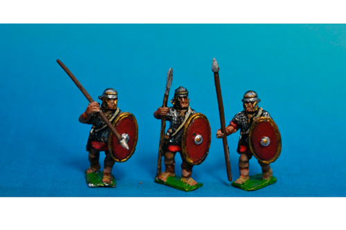 Auxiliary standing with fixed spear. Separate shields included.