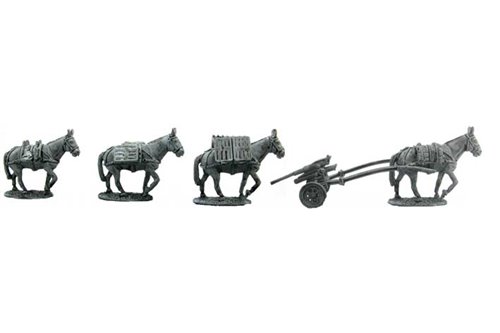 Mules for artillery squad, hauling 47/32 antitank cannon (4 mules & cannon).