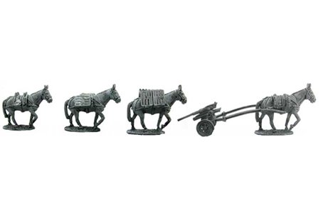 Mules for artillery squad, hauling 47/32 antitank cannon (4 mules & cannon).